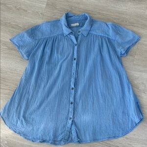 We the Free Float Away Top oversized Blue Button-Up Shirt Boho western coastal